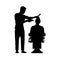 Barbershop scene. Hairdresser black silhouette. Isolated men's haircut stylist. Barber salon indoor. Man fashion