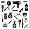 Barbershop set or hairdresser icon in black color isolated on white background. Vector EPS 10