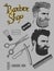 Barbershop set with male portraits, the inscription, tools for haircuts and shaving