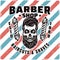 Barbershop vector emblem with bearded skull