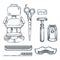 Barbershop vintage tools vector sketch illustration. Hand drawn icons and design elements for mens barber shop