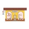 Barbery shop cartoon icon in flat style. Barber showcase on city streets. Design element for past in the game or ui app