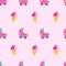Barbiecore hot pink toy roller skates and icecream vector seamless pattern Barbie doll themed colorful wallpaper