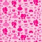 Barbiecore pink seamless pattern. Nostalgic Glamorous trendy things fashion accessories, clothes, handbags, Feminine