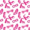 Barbiecore seamless background. Vector, flat style. Shoes and glasses. Can be used for creating trendy and stylish