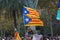 Barcelona, Catalonia, Spain, October 10, 2017: flags and people on rally support