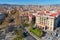 Barcelona cityscape, aerial view of La Rambla street, Catalonia, Spain