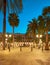 Barcelona at night, illuminated Plaza Real in in Gothic quarter of Barcelona, Catalonia, Spain. Barcelona at night or early in the