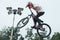 BARCELONA - October 9, 2020: La Poma Happy Ride Weekend 2020, MTB freestyle event, Dirtjump, Slopstyle at Premia de Dalt on