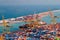 Barcelona port with ship and shipping containers