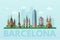 Barcelona sightseeing tour blue flat vector banner