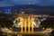 Barcelona skyline from Montjuic hill at sunset, Spain