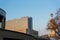 Barcelona, Spain - 19 january 2022: Panorama of Parc de l`Espanya Industrial at sunset with warm natural light and lake.