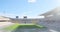 Barcelona, Spain - 2 November 2021: Empty sports soccer stadium with empty seats. Green football field, Illustrative Editorial