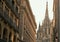 Barcelona, Spain - 26th October 2019: Horizontal view of Barcelona Cathedral tower details, Gothic Quarter