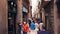 BARCELONA, SPAIN - APRIL, 15, 2017. Crowded narrow pedestrian street