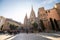 Barcelona, Spain - April, 2019: Barcelona Cathedral, located in Gothic Quarter in rainy morning