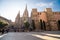 Barcelona, Spain - April, 2019: Barcelona Cathedral, located in Gothic Quarter in rainy morning