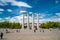 BARCELONA, SPAIN - April, 2019: The Four Columns, created by Josep Puig i Cadafalch, is on the place in front of Museu Nacional d