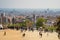 BARCELONA, SPAIN - April, 2019: View of the famous bench - serpentine seating on the main terrace of Park Guell, architectural