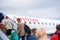 BARCELONA, SPAIN - AUGUST 20, 2016: Passengers enter the plane. Austrian Airlines. Copy space.