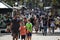 Barcelona, Spain, August 8, 2020: Family wearing protective medical masks for prevent virus Covid-19 in Barcelona, Spain, Europe