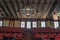 Barcelona, Spain - Feb 24, 2020: Balcony side seats with stained glasses in Catalonia Music hall