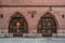 Barcelona, Spain - Feb 25, 2020: Facade of 4 Cats cafe red brick wall Casa Marti