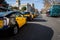 Barcelona, Spain, February 2019: Barcelona typical yellow and black taxis in a row