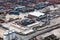 BARCELONA, SPAIN, February 5, Large open warehouse with multi-colored cargo containers, top view