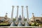 Barcelona, Spain - fountain, column and National art museum in Plaza de Espana