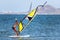 Barcelona, Spain, July 22, 2019: Windsurf Initiation. Man learning to turn the sail