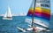 Barcelona, Spain, July 23, 2019: Group of people sailing in Spain