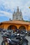 BARCELONA, SPAIN - JUNE 25: the Sacred Heart of Jesus Church on the Tibidabo hill. There is motorbikes parking. Barcelona, Spain o