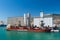 Barcelona, Spain - March 30, 2016: bulk ship Maestro with cranes in sea port. Bulk shipment. Shipping and trade activity