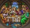 BARCELONA, SPAIN - MARCH 5, 2020: The modern fresco of Last supper in church Iglesia Sant Angel Custodi from 20. cet