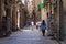 BARCELONA, SPAIN - MAY 15, 2017: Unknown people walking on the Carrer de Montcada street in historical part of Barcelona