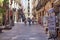 BARCELONA, SPAIN - MAY 15, 2017: View from the old historical Placeta de Montcada street in center of Barcelona in sunny day