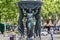 BARCELONA, SPAIN - MAY 16, 2017: Sculpture with the young women as part of the street fountain with drink water in center of