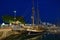 BARCELONA, SPAIN - MAY 16, 2017: View of the sail ship on the pier in center of Barcelona in evening time