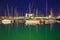 BARCELONA, SPAIN - MAY 16, 2017: View of the sailboats on the pier in center of Barcelona in evening time