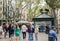 BARCELONA, SPAIN - OCTOBER 15, 2018: La Rambla street in Barcelona. City life. People and tourists