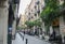 BARCELONA, SPAIN - OCTOBER 15, 2018: Modern Spanish streets in Barcelona. Gothic square. City life. Motorbikes parking