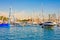 BARCELONA, SPAIN - OCTOBER 18, 2014: Yachts in Por in Barcelona, Spain. This port one of old ports of Barcelona
