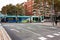 BARCELONA, SPAIN - OCTOBER 18, 2017- trolleybus, tram on the roads of Barcelona,Historic building