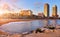 Barcelona, Spain. Panoramic view at Barceloneta beach