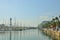 BARCELONA, SPAIN - SEPTEMBER 2016: Relax, travel, sea, sailing concept.Panorama on Barcelona Seaport with cruise yachts, funicular