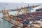 Barcelona, Spain - September 21, 2021: Barcelona container port. Containers in the city port. Barcelona is a major european port
