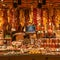 Barcelona, Spain - Spices and chilli peppers on sale on a markets stall in the Mercat de la Boqueria, Barcelona,