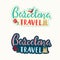 Barcelona travel lettering set with Cathedral silhouette, rose and birds tourist design style template, brochure, sticker, invitat